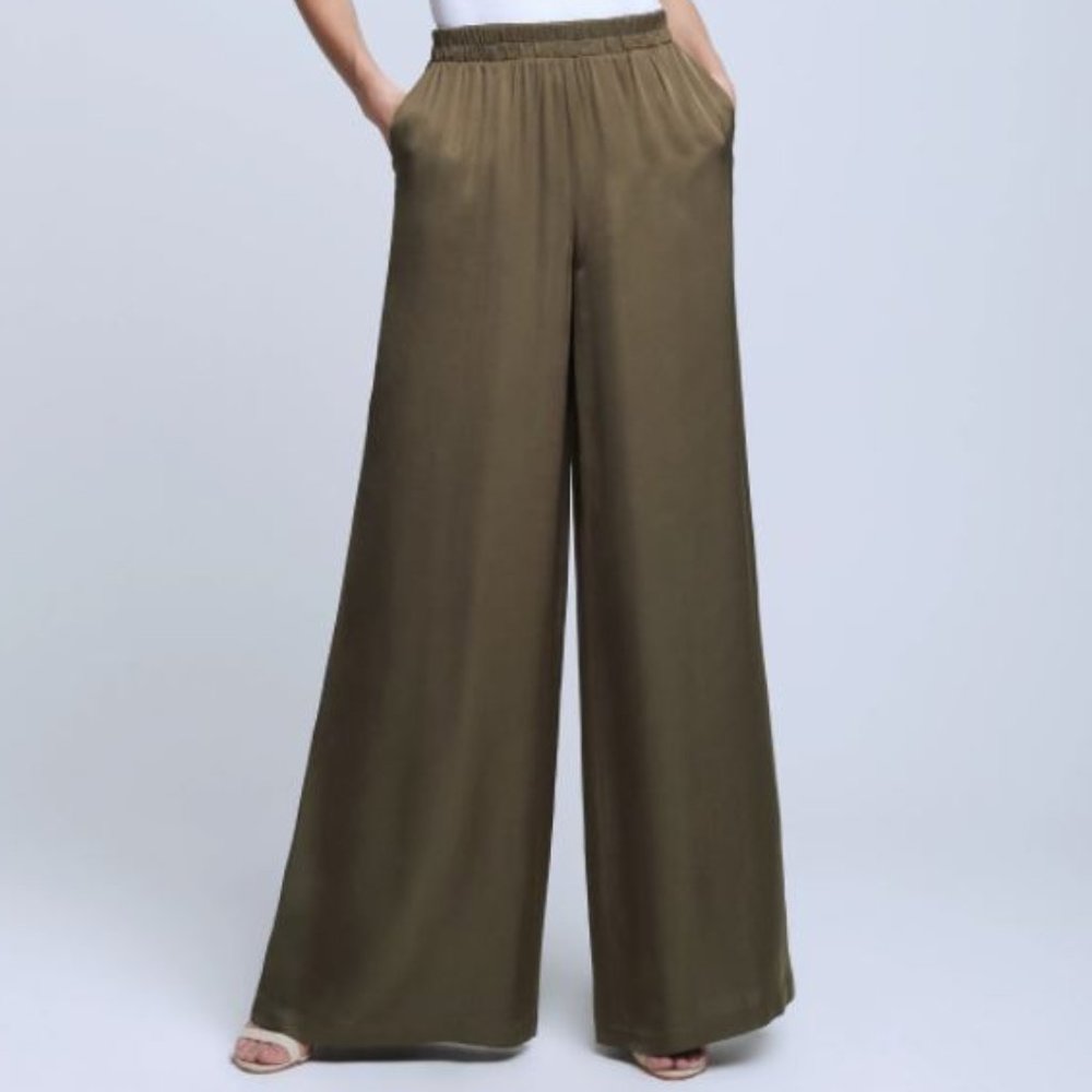 NWT Go by Go Silk Wide Leg Trouser Pants | Olive Ivy Green | Size 3